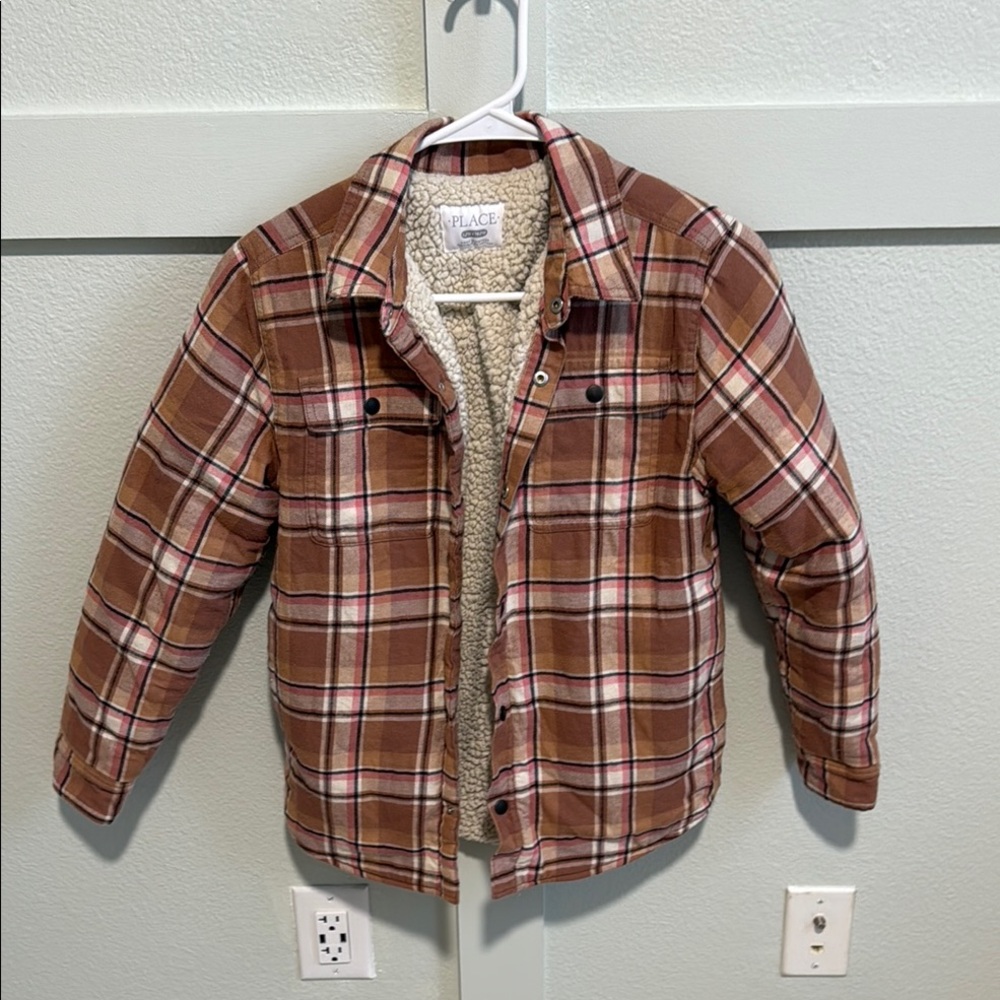 The Children's Place Brown and White Plaid Jean Jacket